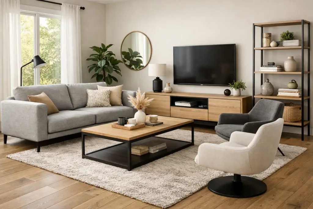 Mobilier d’intérieur Oxygène Pro intégré dans un espace de vie sobre et chaleureux.