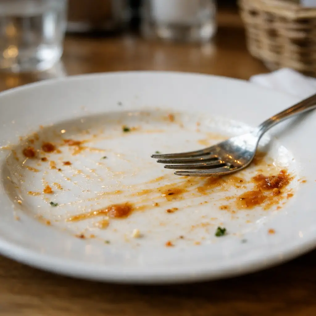 Assiette en porcelaine utilisée dans un contexte professionnel