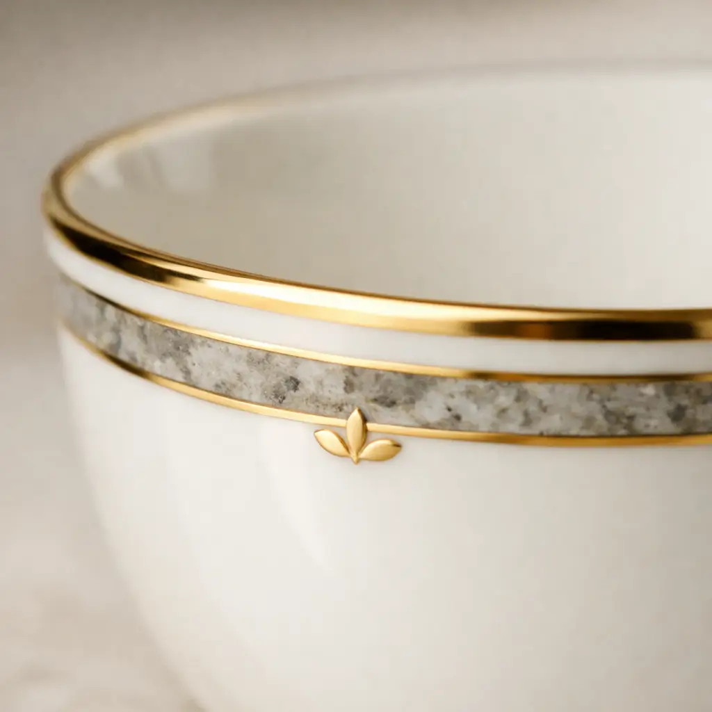 Détail de finition sur service à thé en porcelaine