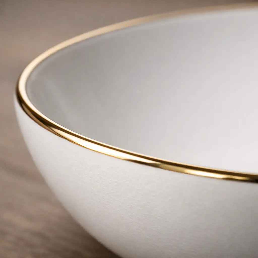 Détail de finition sur vaisselle professionnelle en porcelaine