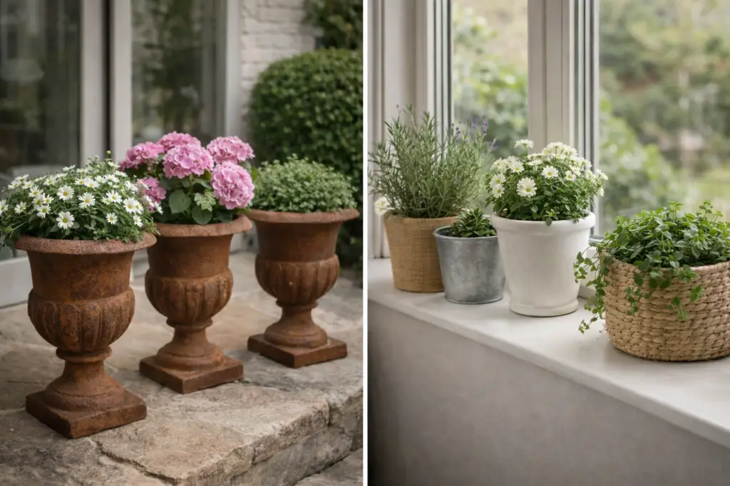 Pots de fleurs durables en zinc, céramique et fonte d’aluminium