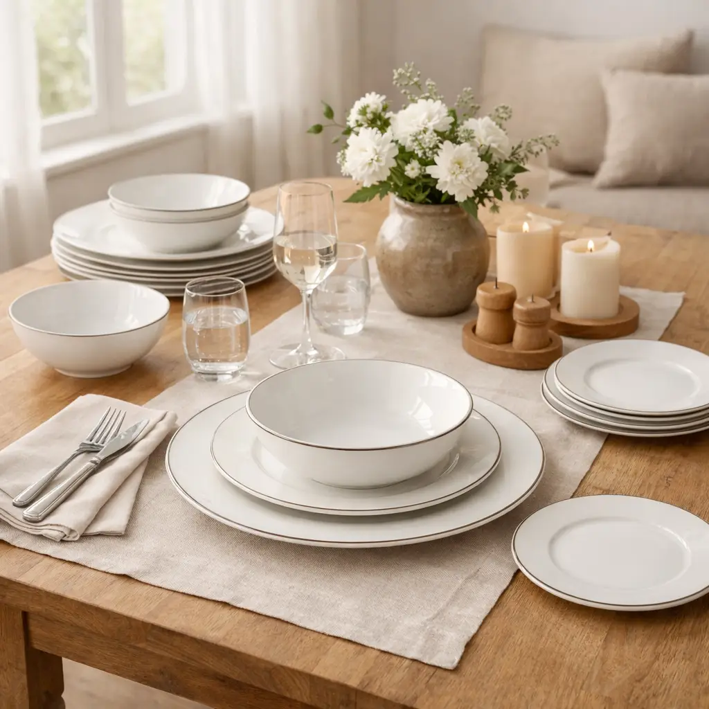 Service de table en porcelaine dressé sur une table à la maison