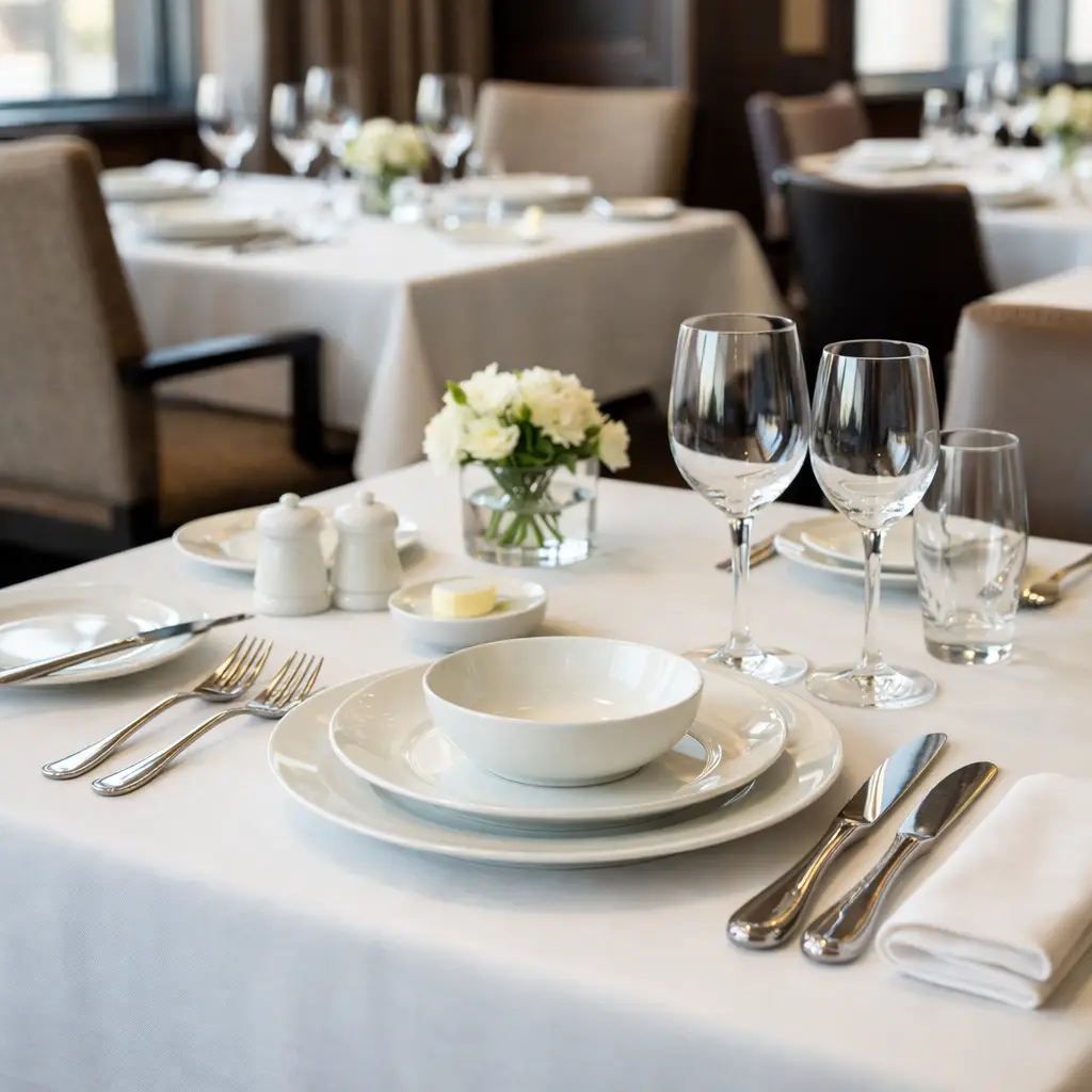 Service de table en porcelaine utilisé dans un restaurant