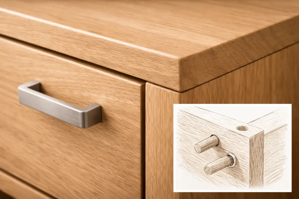 Détail de finition sur un meuble d’intérieur Oxygène Pro