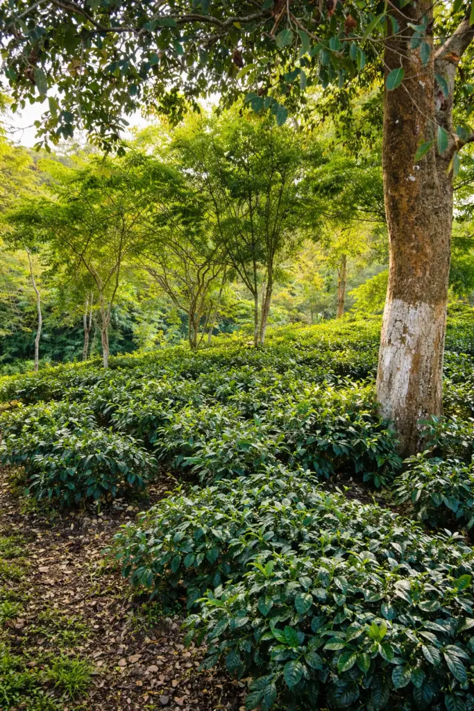 Grandes feuilles de thé Camellia assamica prêtes à être transformées