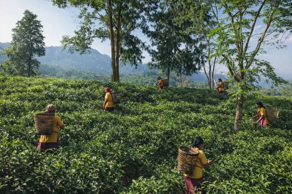 Plantation de thé familiale au Nagaland à la frontière de l’Assam en Inde