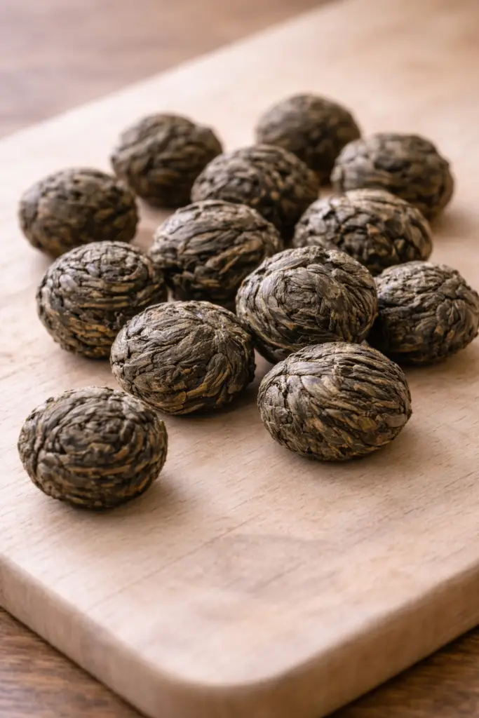 Boules de thé vert façonnées à la main
