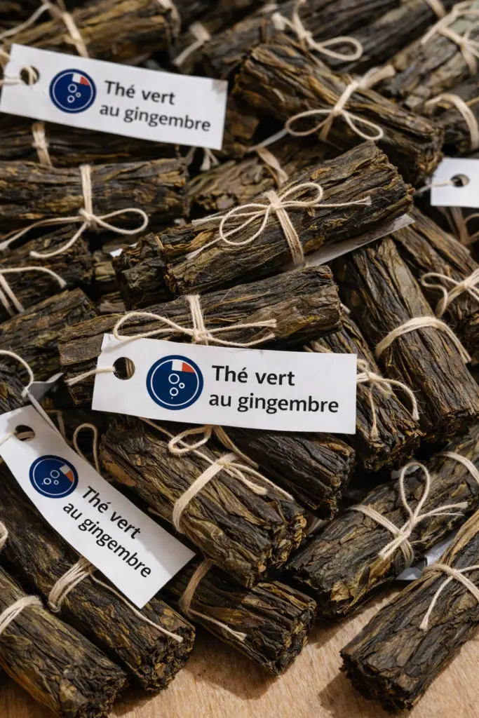 Thés verts façonnés en rouleaux