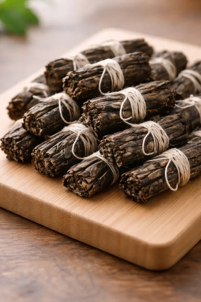 Thés verts façonnés en rouleaux réguliers